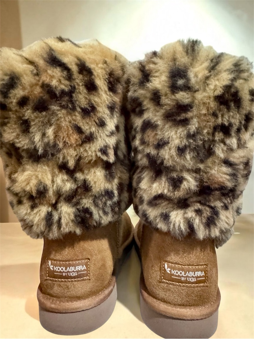 UGG Koolaburra Tan Suede Ankle Boots with Leopard Faux-Fur Cuff - Picture 6 of 16